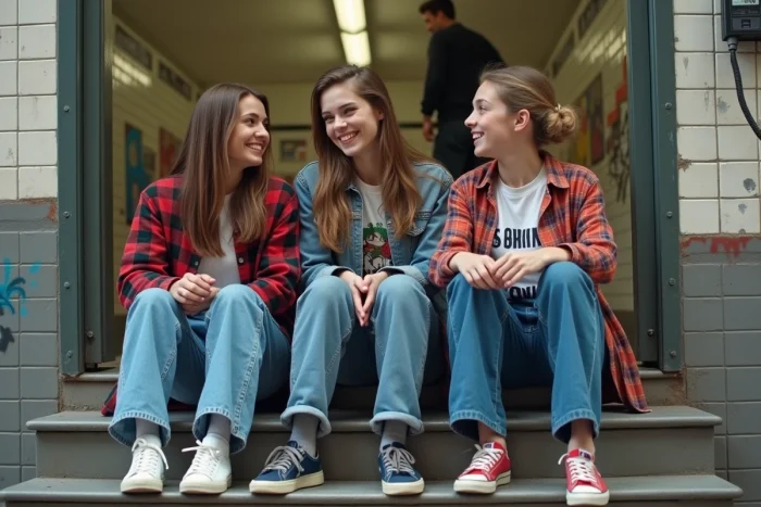 Groupe d'amis dans la rue style années 90