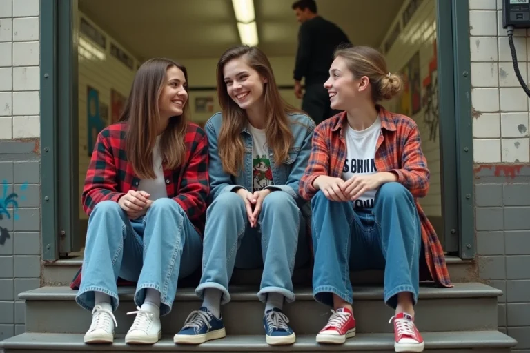Groupe d'amis dans la rue style années 90