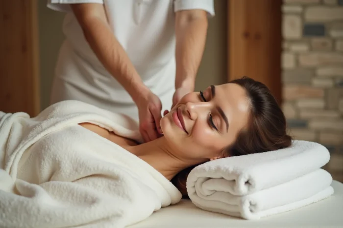 Femme détendue recevant un massage dans un spa parisien