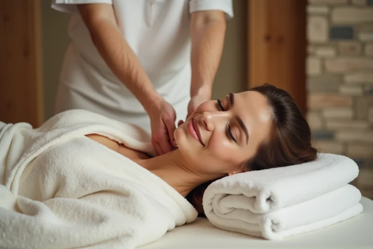 Femme détendue recevant un massage dans un spa parisien
