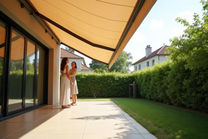 Installation d'un store banne et brise-soleil orientable sur une terrasse moderne